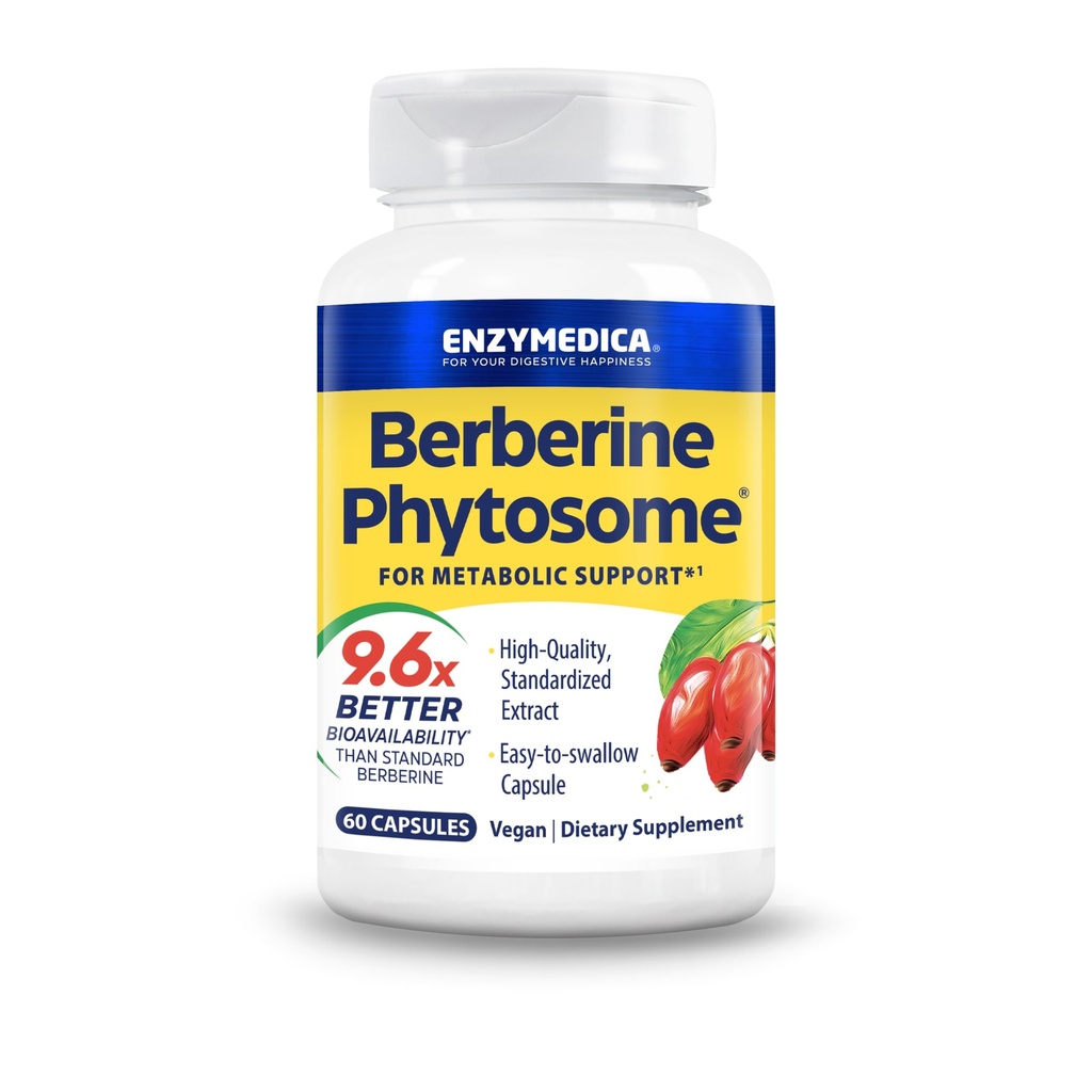 Enzymedica, Berberine Phytosome, 9.6X Better Bioavailability, High Potency Natural Vegan Diyetary Supplement for Metabolic Support, 60 Capsules