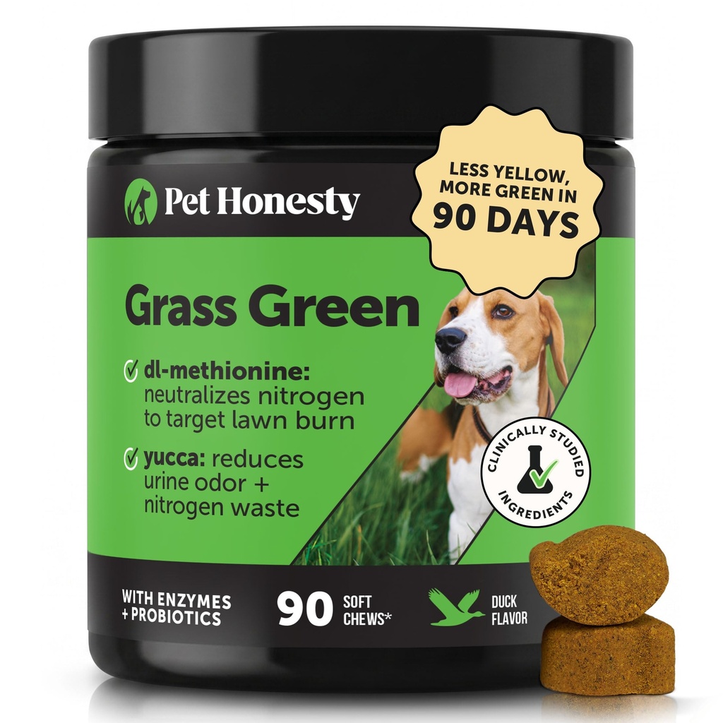 Grass Green Dog Chews - Urine Neutralizer for Lawn, Dog Pee Helps Yard Stay Green Addressing Burn Spots with Probiyotiks & Enzymes (Duck)