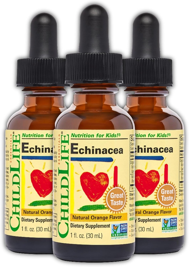 CHILDLIFE ESSENTIALS Echinacea for Kids - Kids Echinacea Drops, Liquid Tincture, Alcohol Free Supplement for Babies, Toddlers, Children - Natural Orange, 1 Fl Oz (Pack of 3)