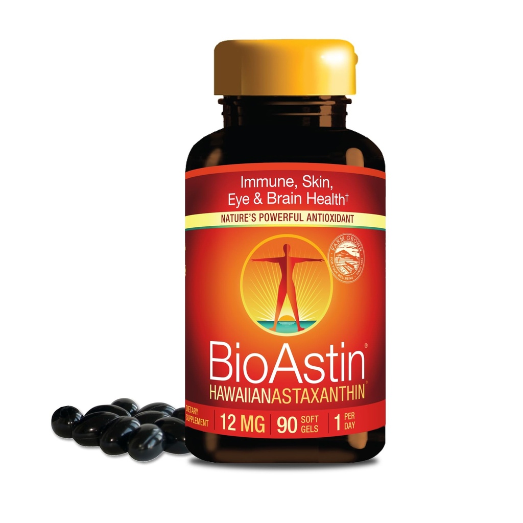NUTREX HAWAII BioAstin Χαβανέζικη Ασταξανθίνη - 12mg, 90 Softgels - Farm-Direct Premium Αντιοξειδωτικό συμπλήρωμα για την υποστήριξη της υγείας των ματιών, του δέρματος, των αρθρώσεων και του ανοσοποιητικού συστήματος - Μη GMO & Gluten-free