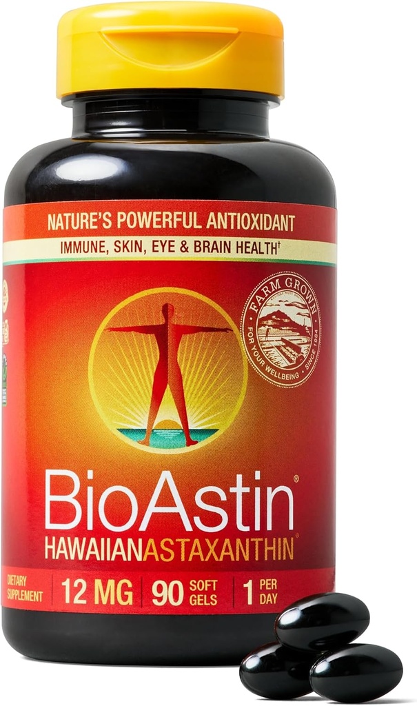 NUTREX HAWAII BioAstin Hawaii Astaxanthin - 12 mg, 90 Softgels - Farm-Direct Premium Antioksi Supplement to Support Eye, Skin, Joint & Immune System Health - Non-GMO & Gluten-Free-Free-GMO & Gluten-Free-Free