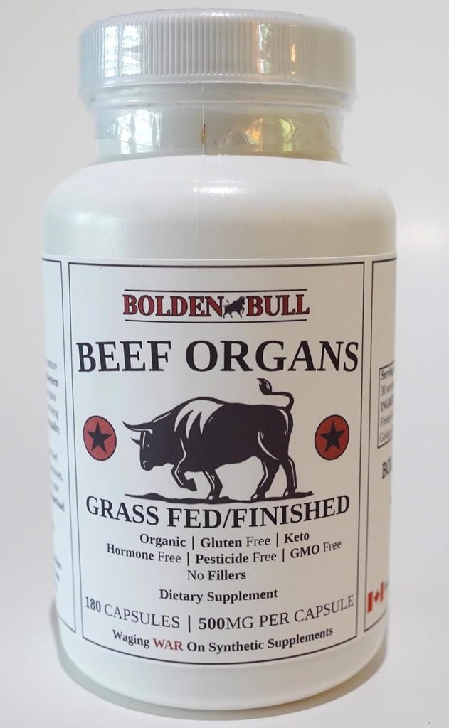 Beef Organ Supplement Grass-Fed/Finished - Pasture Yükseltildi - Undephted 3000 mg | No Fillers | Natural Iron, Vitamin A, B12 for Energy | Non-GMO | Hormon & Pesticide Free | Gluten-Free.