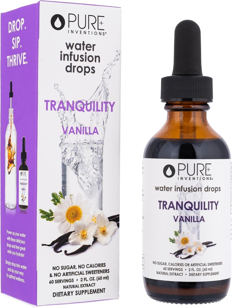Saf Inventions Tranquness - Destekler Rahatlama - Vanilla ve Chamomile - Su Infüzyon Drops - No Sugar, Calories, or Yapay Sweeteners - 60 hizmet - 2oz