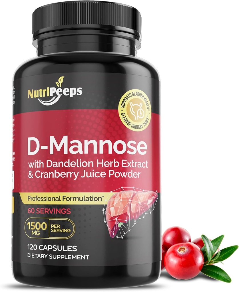 D-Mannose 1500 mg, Dandelion Herb ve Cranberry Extracts ile 120 Capsules, UTI Support, Flushing ve Detoxing of Impurities, for Men and Women.