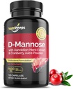 D-Mannose 1500 mg, Dandelion Herb ve Cranberry Extracts ile 120 Capsules, UTI Support, Flushing ve Detoxing of Impurities, for Men and Women.