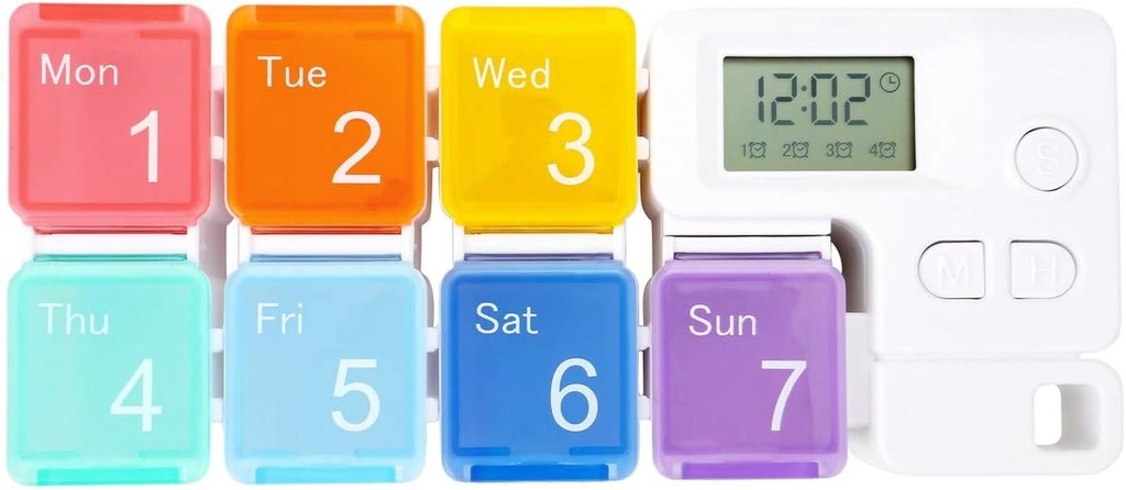 7 ημέρες Pill Dispenser Organizer με Συναγερμός υπενθύμισης - CozyCabin Portable Travel Vitamins Medicine Box Case (Ουράνιο τόξο)