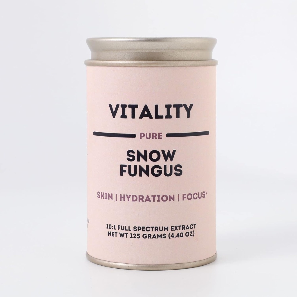 Vitality - Pure Organic Snow Fungus 10:1 Dual Extract - 100% Fruiting Bodies - Hemp Bag Included - Add to Water/Tea/Coffee/Smoothies - 125 Grams