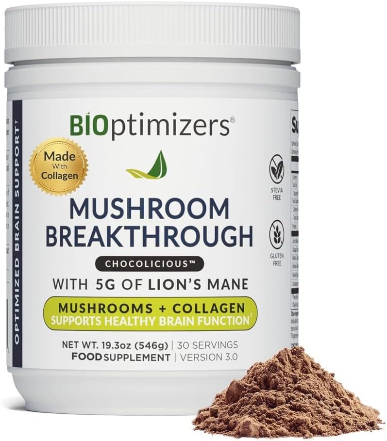 BIOptimizers Mushroom Coffee Alternative – Σοκολάτα Drink Lion’s Mane, Chaga, Reishi + Collagen Peptides for Focus, Energy & Gut Health – Adaptogenic Μανιτάρια & MCT Powder – 15 Σερβιέτες