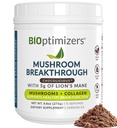BIOptimizers Mushroom Coffee Alternative – Chocolate Drink – Lion's Mane, Chaga, Reishi + Collagen Peptides for Focus, Energy & Gut Health – Adaptojenik Mushrooms & MCT Toz – 15 Hizmet