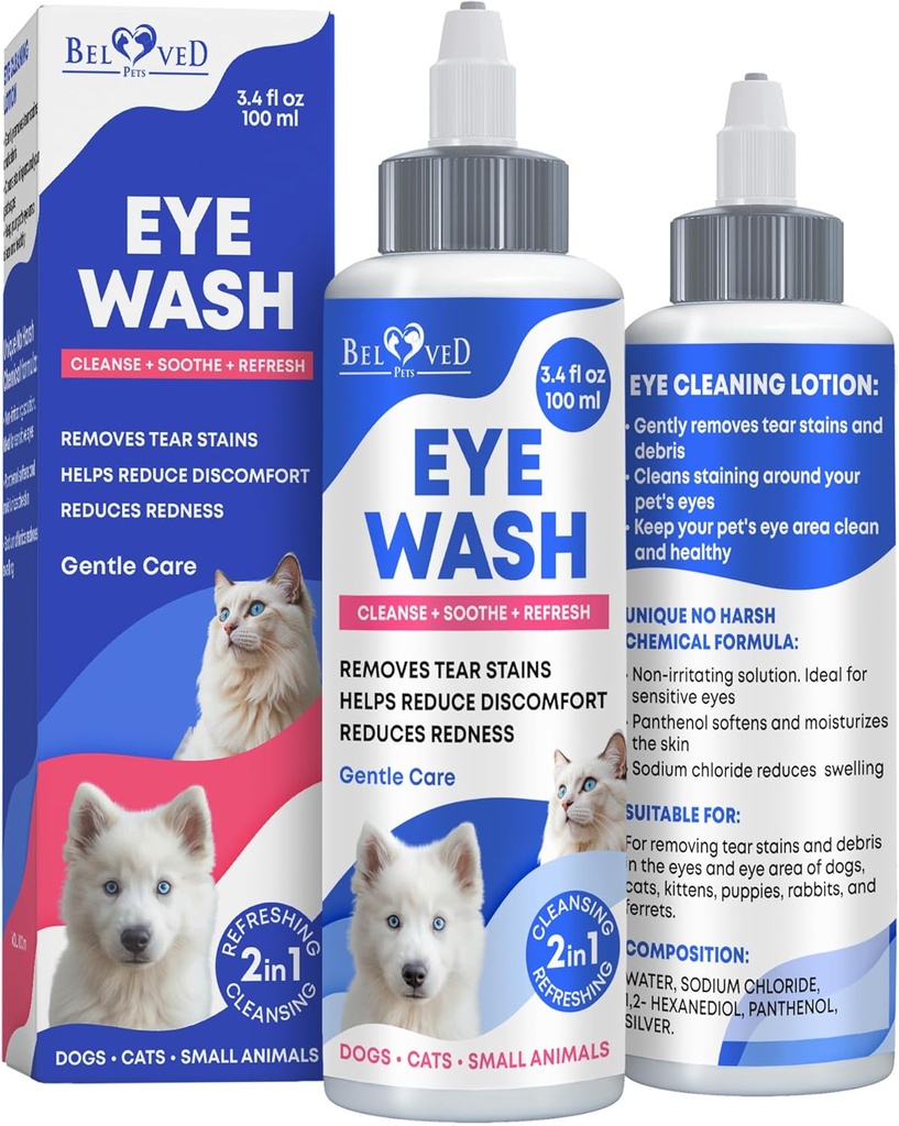 Dog Eye Drops & Eye Enfeksiyon Tedavisi Köpekler ve Kediler için - Soothe Enfeksiyon ve Alerji, Relieve Kuru Gözler & Pink Eye, Pet Tear Stain Yıkama ve Temiz - Kitten Eye Drops for Discharge, Eye Rinse & Flush
