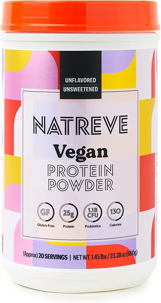 Natreve Vegan Protein Tozu - Probiyotikler ve Amino Asitler ile 25g Plante Tabanlı Protein Tozu - Gluten Free & Unflavored, 20 Servisler