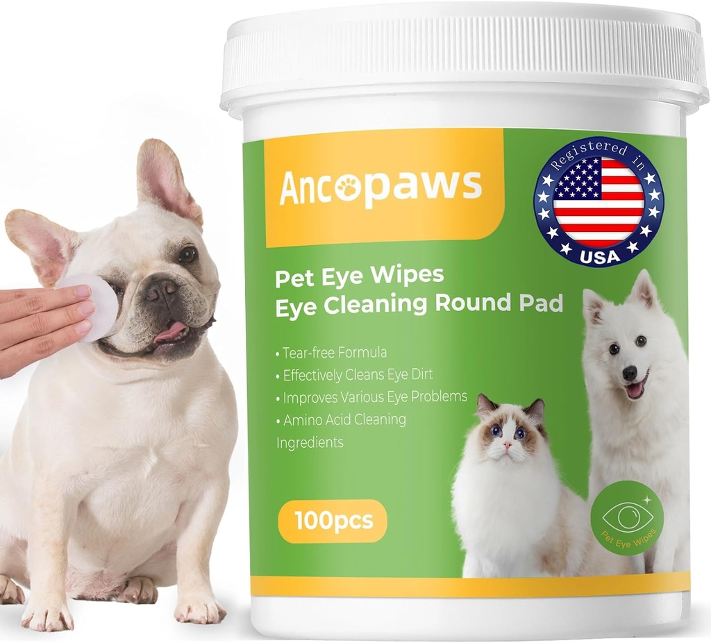 Eye Wipes for Dog & Cat - Tear Stain Remover for Pets - Dog Eye Wipes for Discharge and Crust - Eye Care Cleaning Pads for Reducing Dirt and Mucus Secretions - 100pcs