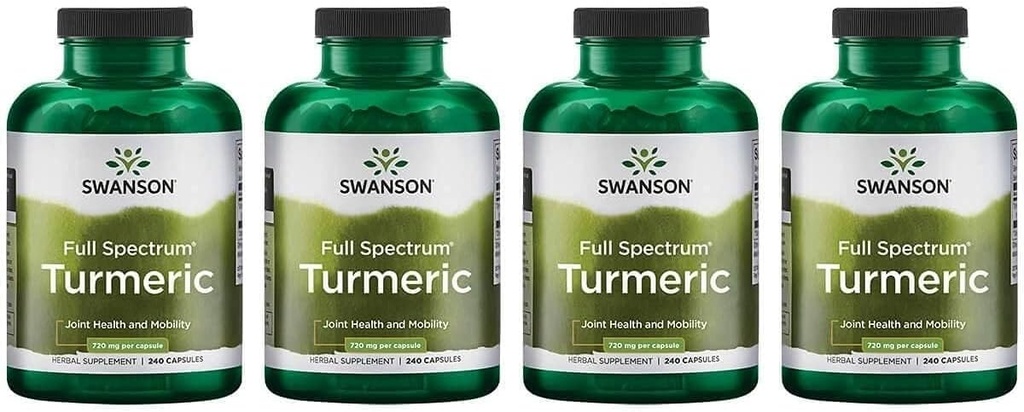 Swanson Full Spectrum Turmeric (Curcumin) - Ortak Sağlık, Digestion, Heart Health & Liver Support Supplement - Curcuma Longa Formula Supportting Memory Support - (240 Capsules) 4 Packin