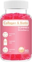 Collagen Biotin Gummies - Saçları Destekler, Skin & Nails Saç Büyüme Anti Aging Care Chewable Gummy Vitamins, Vegan, Non-GMO, Gluten Free, Gelatin Strawberry Flavor 60 Count, Pink