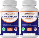 Vitamatic Apple Pectin 700 mg – 120 Vegetarian Capsules per Şişe | 2Pack (240 Vegetarian Capsules) Natural Diyetary Fiber Supplement – Supports Digestive Health & Regularity*