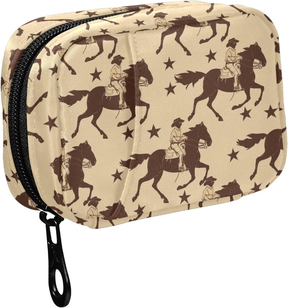 Fustylead Brown Western Running Cowboy Horse and Stars Silhouette Pill Organizer for Purse, Weekly Portable Pill Box with Zipper to Storage Vitamins Fish Oils Συμπληρώματα Φάρμακα