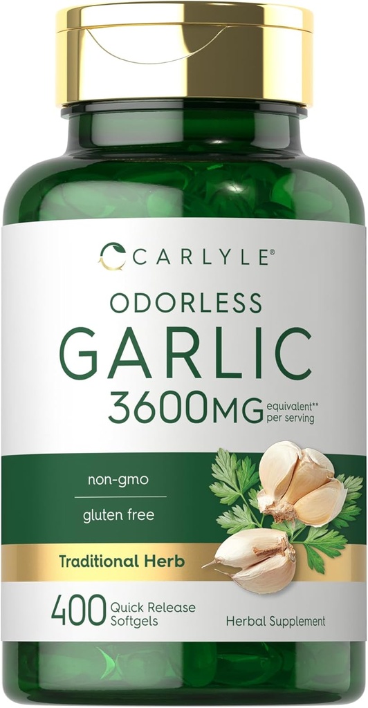 Carlyle Odorless Soft Softgels 3600 mg | 400 Kont | Allium Sativum Bulb | GMO, Gluten Free Supplement Supplement