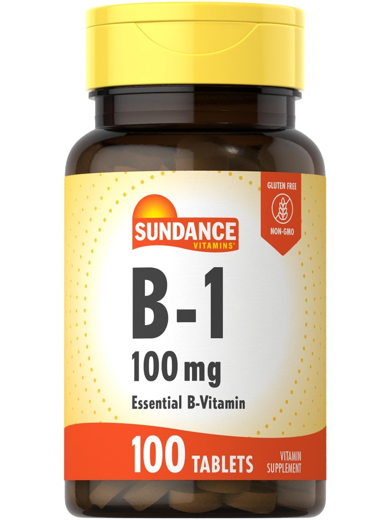 Sundance Vitamin B-1 | 100 mg | 100 Tablet | Temel Vitamin Tamam | Vejetaryen, Non-GMO ve Gluten Free Formula