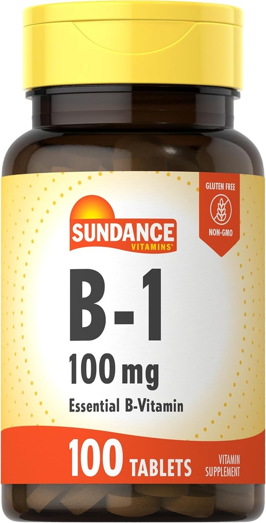 Sundance Vitamin B-1 | 100 mg | 100 Tablet | Temel Vitamin Tamam | Vejetaryen, Non-GMO ve Gluten Free Formula