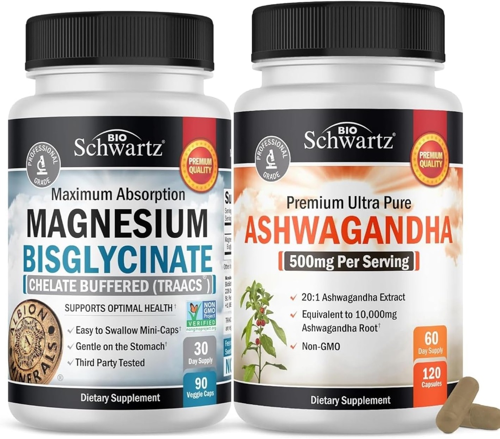 Ekstra Güçlü Ashwagandha Capsules (2 Ay Supply) Artı Yüksek Abhidrasyon Magnezyum Bisglycinate Capsules (1 Ay Supply)