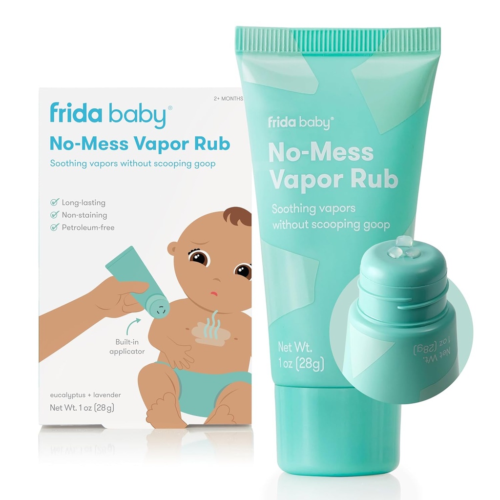 Frida Bebek No-Mes Vapor Rub, Baby Vapor Rub for Chest,Boy, Back + Foot, Non-Medicated, Petrol Özgür, Els-Free Applicator Tube, Non-Sence, Soothing Eucalyptus & Lavender