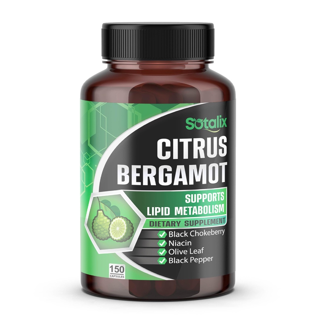 Premium Citrus Bergamot Organik Bergamot Supplement with Niacin Black Chokeberry Olive Leaf Black Pepper - Heart & Circulatory Function Support 150-day Support (150 Count (Pack 1))