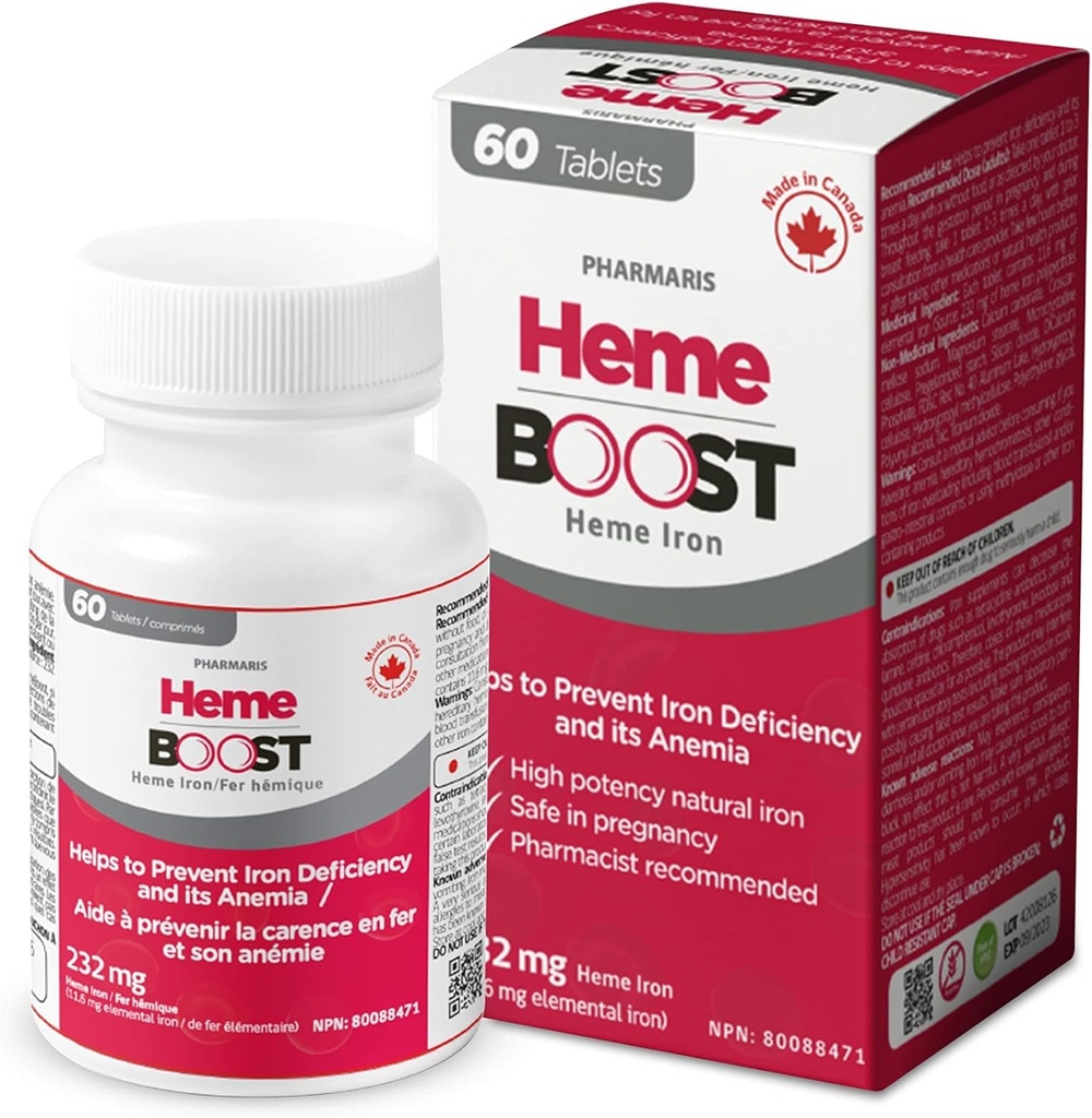 Hemeboost 11.6 mg (232 mg Heme Iron) 60 Tabletler | Yüksek Potency Natural Iron Supplement I High Abxia & Gentle on Stomach I Iron Pills for Yetişkinler & Safe for Use in Gebelik