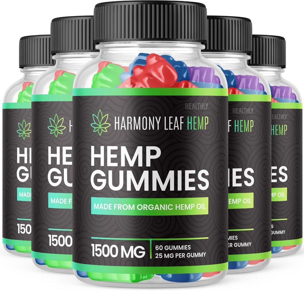 (5 Pack) Harmony Leaf Gummies - Harmony Leaf Hemp Gummies Advanced Strength Formula, Harmony Leaf Hemp Gummy Premium Hemp 25mg Per Gummy Harmony Gummies 1500mg Per Bottle Supplement (300 Gummies)