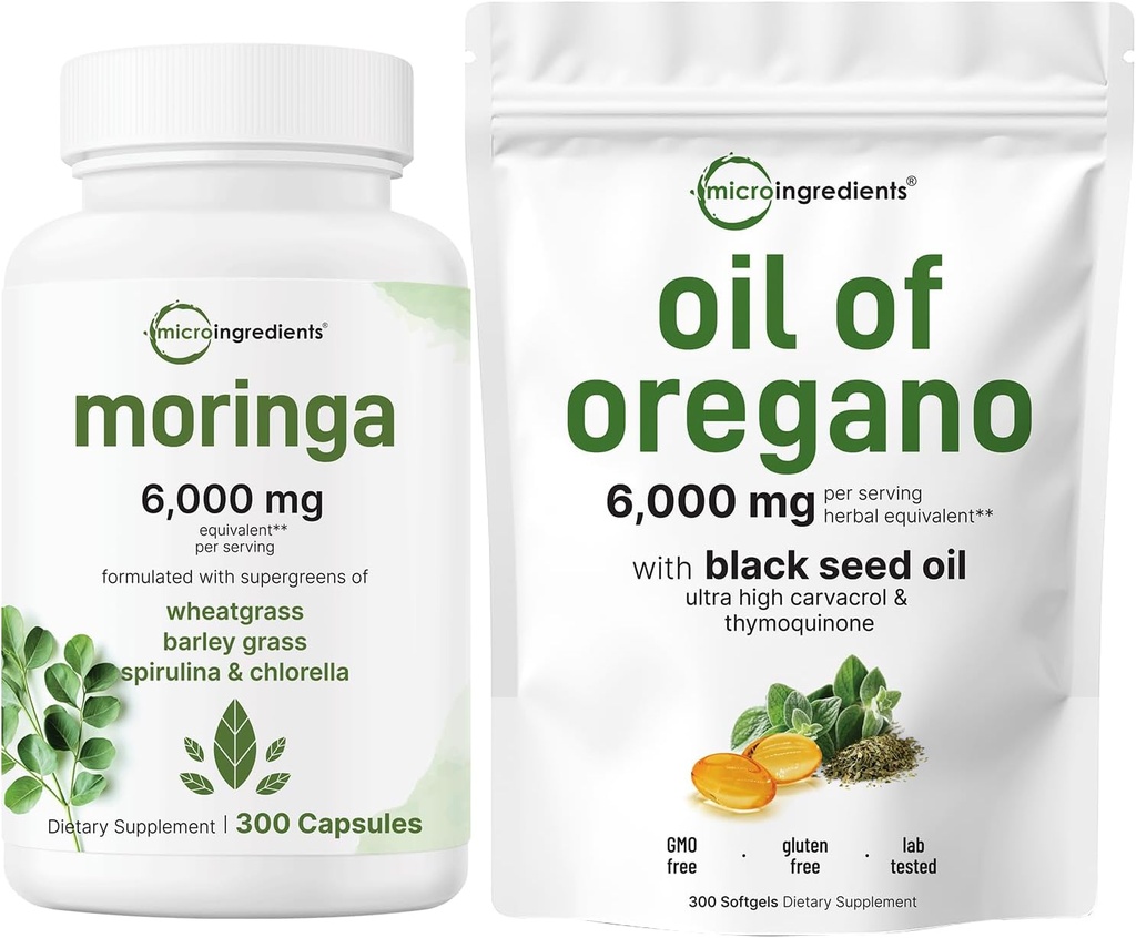 Oregano Softgels 300 Kont & Moringa Oleifera 6.000 mg Eşdeğer 300 Capsules Sche 2 Pack | Carvacrol & Thymoquinone | Antioksi Supplement