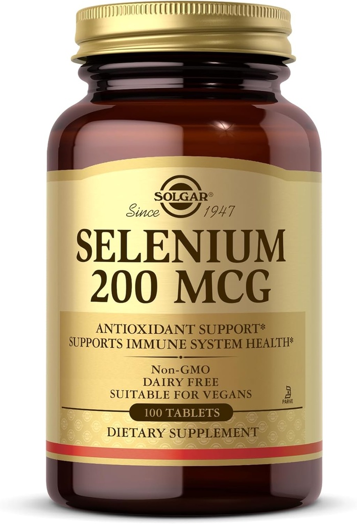 Solgar Selenium 200 mcg - 100 Tablets - Supports Antioxidant & Immune System Health - Non-GMO, Vegan, Dairy Free, Kosher - 100 Servings