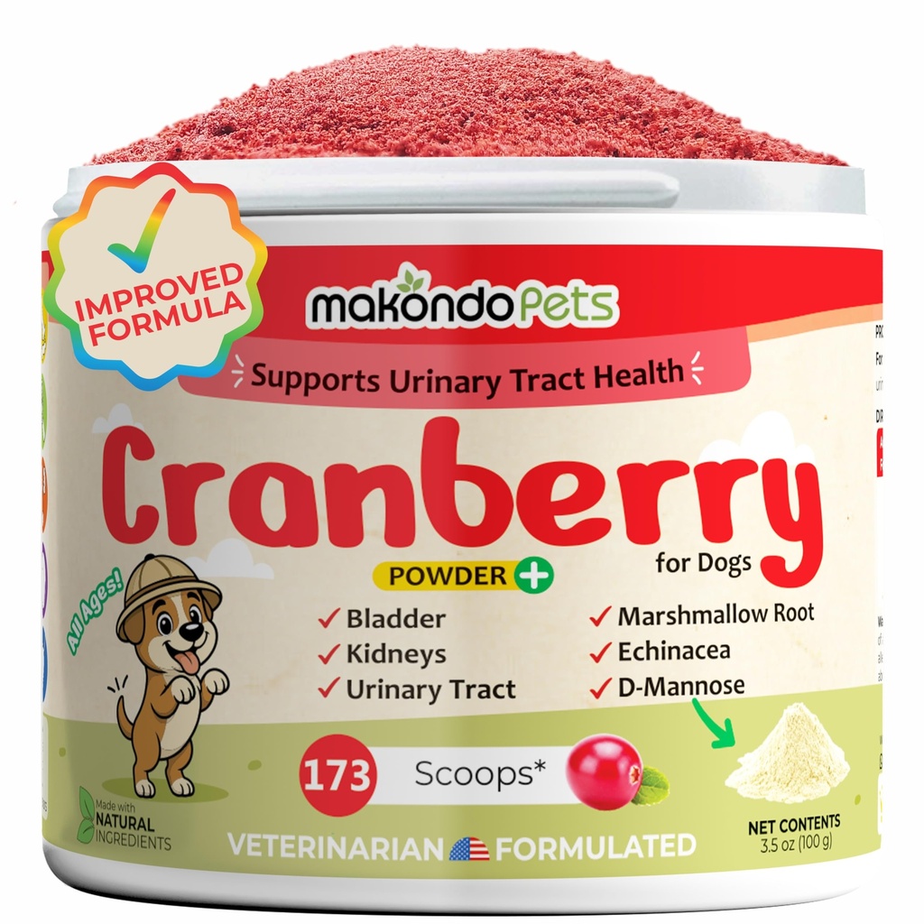 Tozdaki Köpekler için Cranberry - Urinary Tract Health, Dog UTI, Bladder Support, Bladder Stones, Incontinence Support, Cranberry Supplement - Bacon Flavor (100 Scoops)