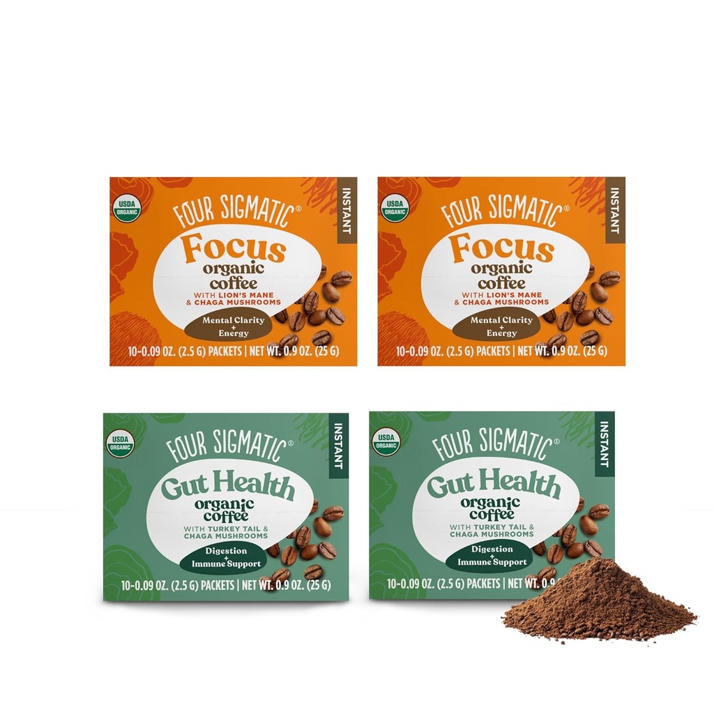 Four Sigmatic Mushroom Coffee Mix 4 - Lion's Mane ve Chaga & Cordyceps ve Chaga - 10 Packets Per Box