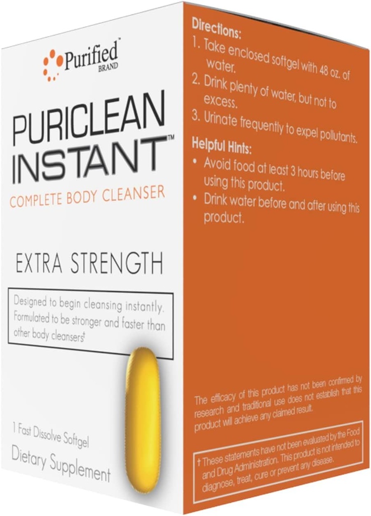 Wellgenix Puriclean Instant Complete Body Cleanser, 1 Fast Acting Softgel, Premium Extra Strength Herbal Cleanse Detox, One Hour Detox Support Supplement