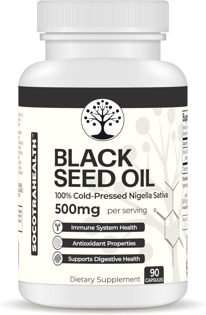 Black Seed Oil - 100% Cold-Pressed Black Cumin Nigella Sativa - Antioksi, Immune and Digestive System Support - Non-GMO, Gluten Free - 500 mg per Service - 90 Vegan Capsules