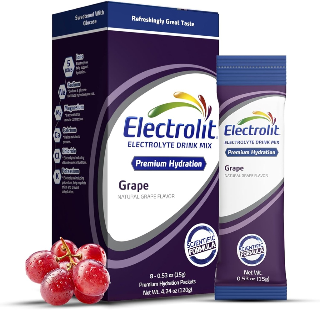 Elektrolit Elektrolytes Toz Paketleri, Grape 8 Pack, Tozlu Hydration Packets for Dehidr & Rehidrasyon, Post Workout Flavored Hydrating Drink Mix, Gluten Free Daily Water Advancedr Sticks