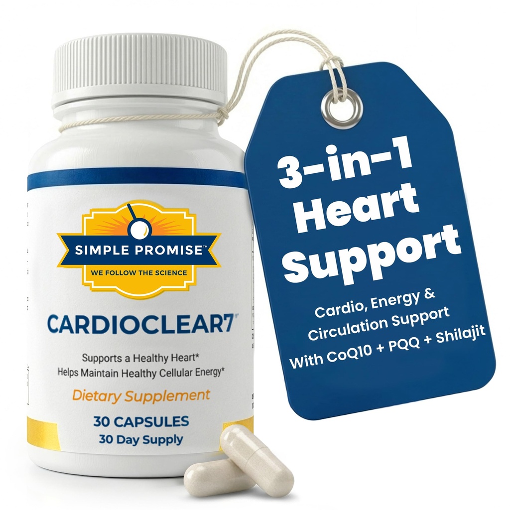 CardioClear7 - Coenzyme Q10 (CoQ10) 100 mg ve PQ 10 mg Kalp Sağlığı Shilajit ile Tamamlandı - Destekler Circulation, Cellular Energy & Cardiovascular Health - 30 Capsules