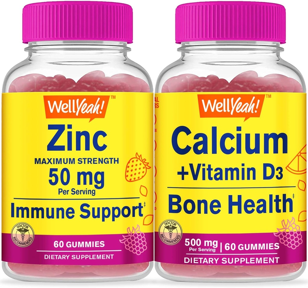 WellEvet çinko + Kalsiyum + D3, Gummies Sche - Great Tasting, Vitamin Supplement, Gluten Free, GMO Free, Chewable Gummy Gummy