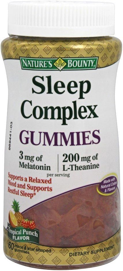 Nature's Bounty Sleep Complex Gummies 60ct, 3 değirmengrams Melatonin, 200 miligrams L-Theanine Gummies (2 Pack)