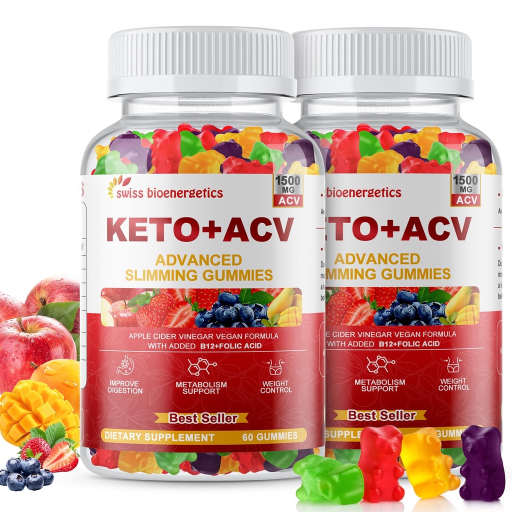 (2 Πακέτο) Keto Apple Cider Vinegar Gummies, Keto ACV Gummy Συμπλήρωμα διατροφής, Advanced 1500mg ACV Gummies with Folate, B12、B6 και Keto Υποστήριξη για γυναίκες άνδρες, Ζελατίνη- Δωρεάν, Vegan & μη-GMO (Multi-Flavor)