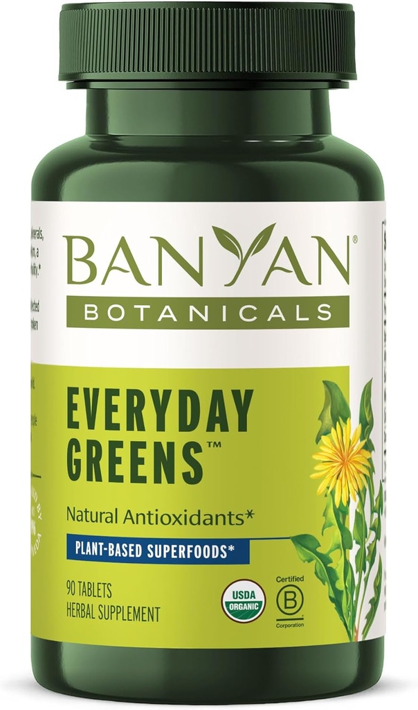 Banyan Botanikleri Her gün Yeşiller - Organik Superfood Tabletleri - Vitaminlerin Doğal Kaynağı, Mineraller ve Antioksiler - Optimal Enerji & Sağlık* - 90 Tablet - Non-GMO Sustainable Sourced Vegan