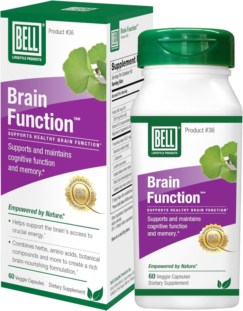 Bell Brain Function Lifestyle, Ginkgo, Vitamin B12, Folate - 60 Vegetarian Capsules
