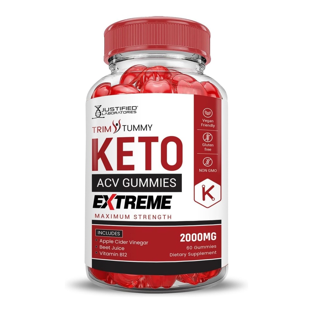 Justified Laboratories Trim Tummy Keto ACV Gummies Extreme (2000 mg) - 60 Count - Formulated with Apple Cider Vinegar, Folate & Vitamin B12 - Non-GMO, Vegan, Gluten Free - 30 Servings