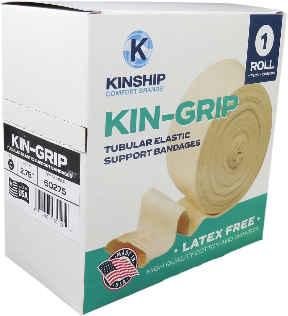 KinGrip Tubular Elastic Support Bandages by Kinship Comfort Brands Tubular Bandage Protections Fragile Skin Latex-Free Yara Care for Edema and Lymphedema Support | Made in USA | Dimension C 2.75"x10 MTR