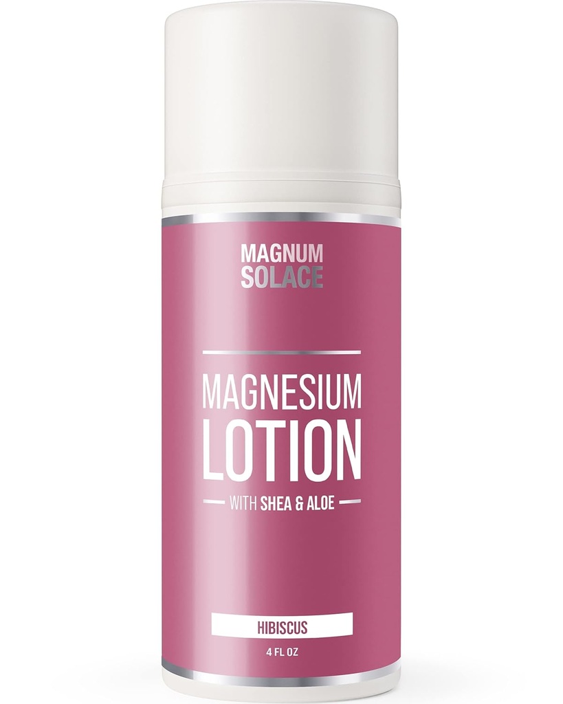 Magnesium Lotion – Super Concentrated – Made with Aloe and Shea – For Leg Cramps, Sore Muscles & Joints, Rejuvenation – Safe for Kids, Made in the USA (Hibiscus)