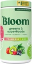 Bloom Nutrition Superfood Greens Powder, Digestive Enzymes with Probiotics and Prebiotics, Gut Health, Bloating Relief for Women, Chlorella, Green Juice Mix w Beet Root Powder, 60 SVG, Φράουλα Kiwi