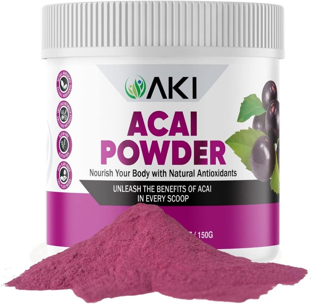 AKI Acai Toz - İdeal Vitaminler ve Nutrients ile Vücudunuz - Sertleştiriciler için Toz - Non-GMO, Vegan Dostu & Gluten Ücretsiz (5.30oz/150g)