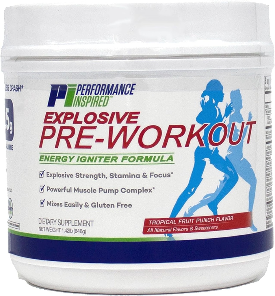 Performans Inspired Beslenme PreWorkout Toz - All Natural - G-Free & Vegan Formula - Contains Citrulline - Nitrosigine - Yeşil Çay - Arginine - Beta Alanine - Tropikal Meyve - 32 Hizmet