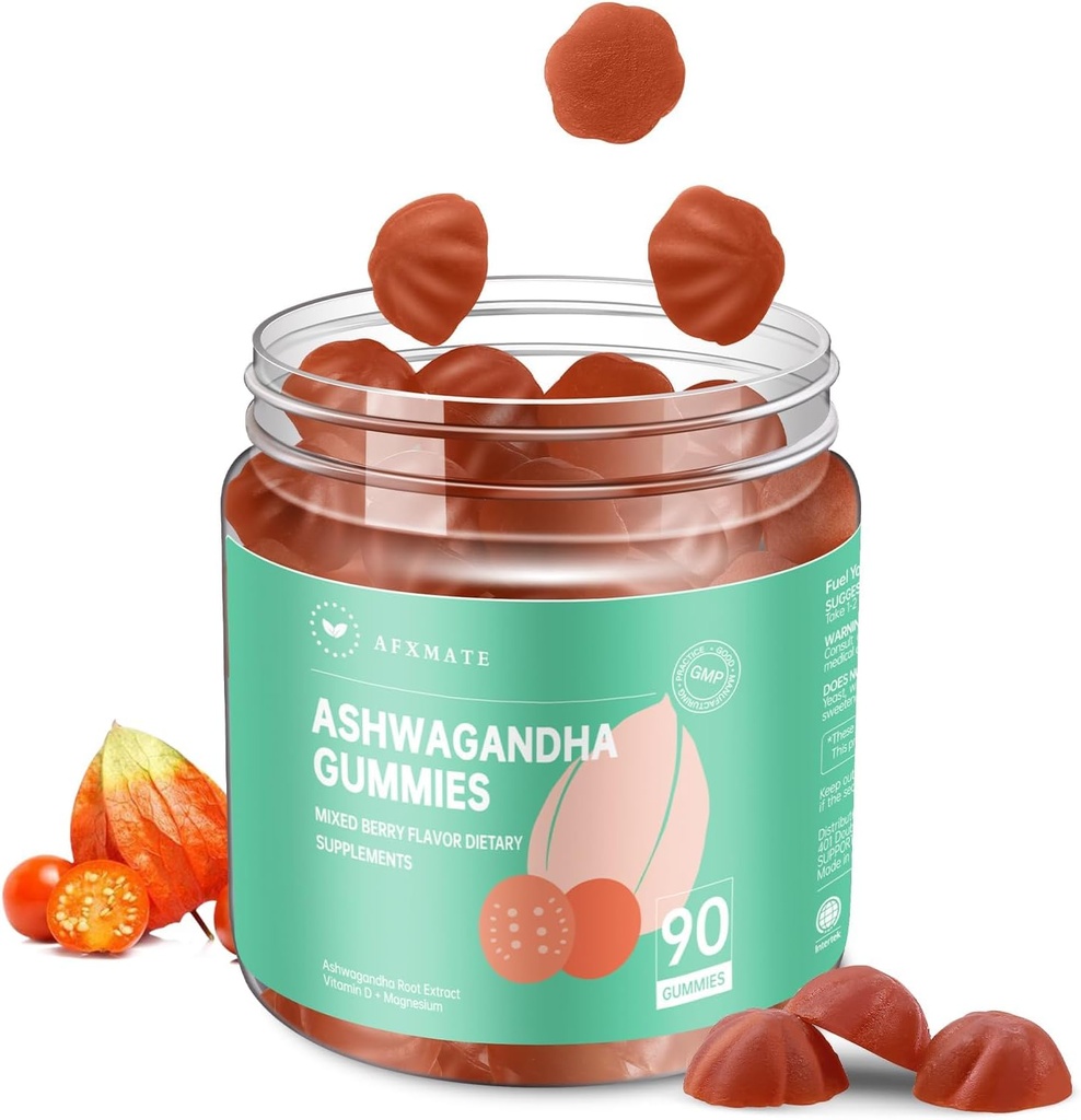 AFXMATE Ashwagandha Gummies for Women Sugar Free, Ashwagandha Supplement Gummy with Magnezyum Vegan (90 Counts)