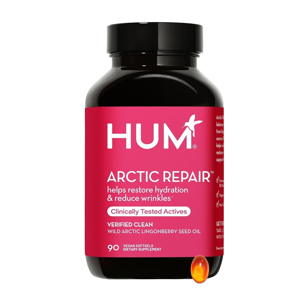 HUM Arctic Onarımı Clear Skin Supplement with Omega 3, Vitamin E, A, and Lingonberry Seed Oil, Skin Repair with Omega 3 6 9 to help Görünümü Wrinkles & Hydrate, 90 Vegan Softgels