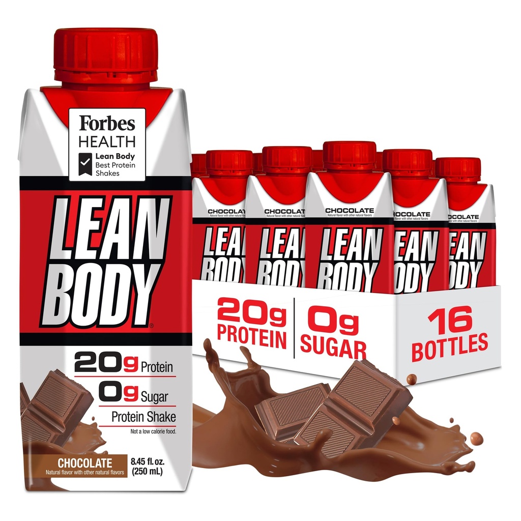 LABRADA NUTRITION - Lean Body RTD Whey protein Shake, On-Go Meal Change Shake for Men & Women, 20 gram protein – Zero Sugar, Lactose & Gluten Free, Chocolate (Brook of 16)